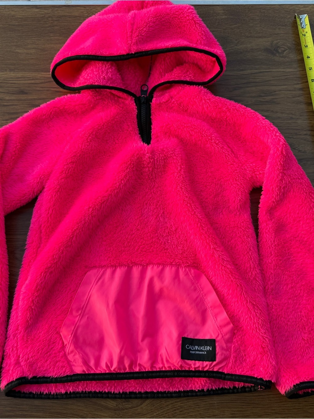 Calvin Klein Performance Neon Pink Hooded Fleece Pullover with Black Trim